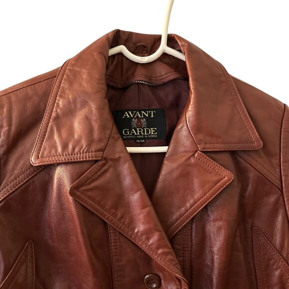 Avant Garde Korea Brown Vintage Button Up Jacket with Belt Leather Size 13/14 - Picture 4 of 7